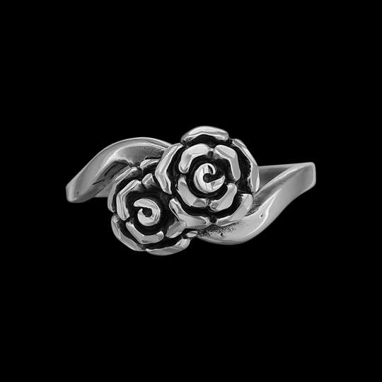 Made To Order Double Rose Ring, Diamond Cut Or High Polish Shine, 925 Sterling Silver, Custom Band, Floral, Flowers, Foliage, Nature
