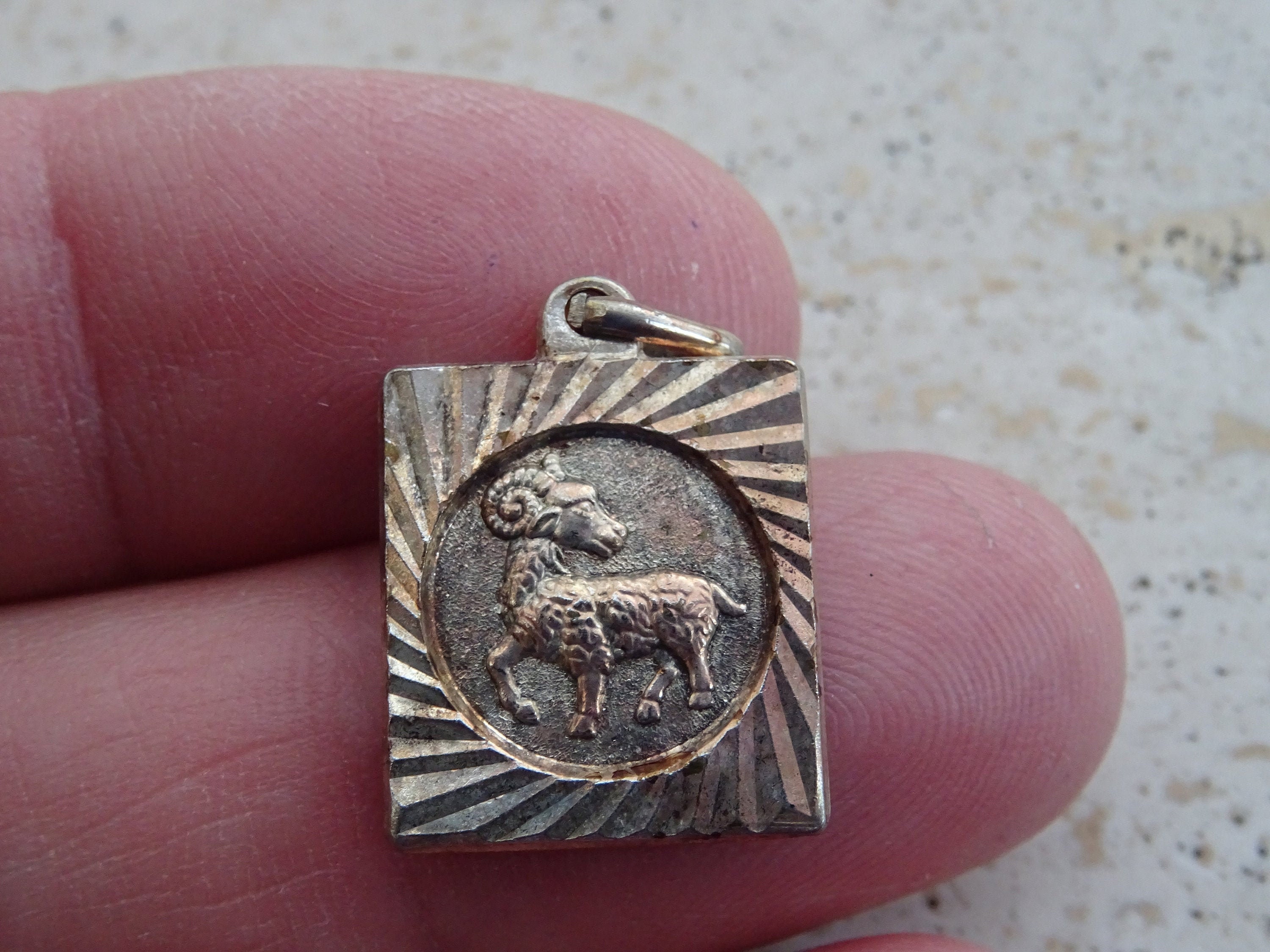 Vintage Vermeil Gold Silver Plated Zodiac Constellation Medal Pendant Charm Medallion Sign Of Aries. | Ram A 9