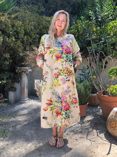 Xl Long Cotton Dress, Kaftan, Rose Roses, Long Dress Xlarge, Dress, Caftan, Casual, Loose, Maxi Dresses