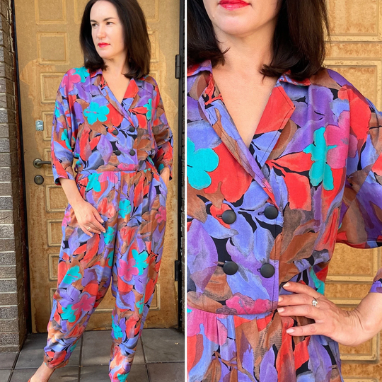 Vintage Women's Jumpsuit, 70's Women Cute Jumpsuit With Wide Sleeves