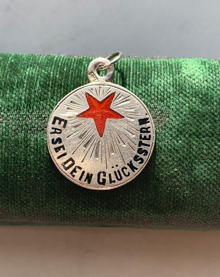 Antique 750 Silver Enamel Er Sei Dein Glucksstern Glück He Be Your Lucky Star Austro-Hungary Hungary Austrian Charm Pendant