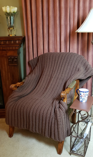 Dark Brown Chunky Crochet Wool Blend Winter Blanket Ready To Ship