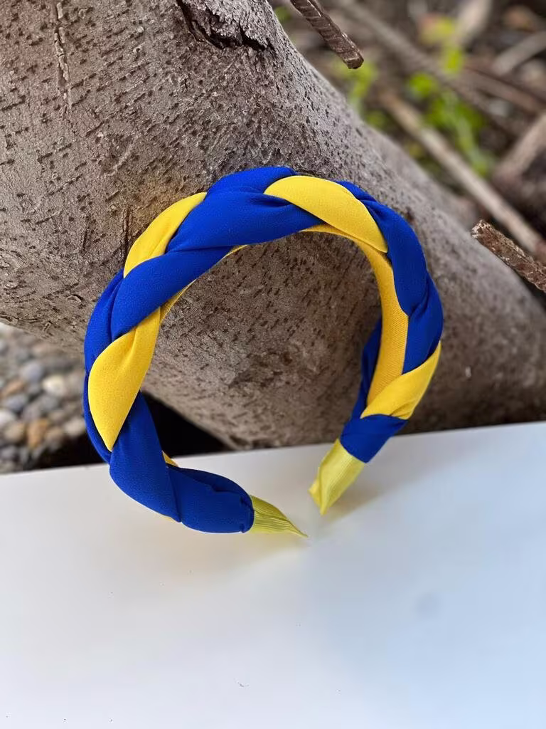 Knotted Hairband - Hand Designed in Blue & Yellow Pattern Headband