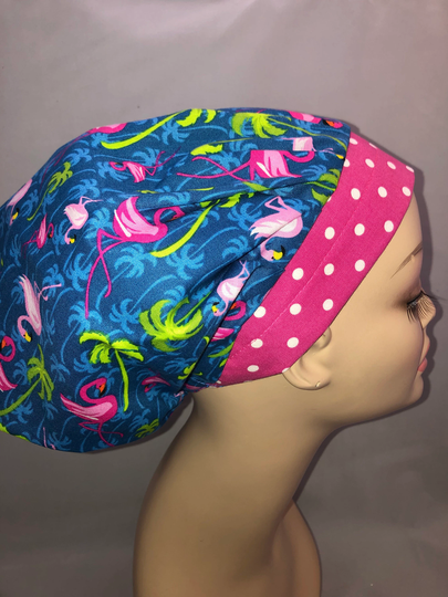 Bouffant Scrub Hat Pink Flamingo Palm Trees Bonnet Cap Cord Lock Toggle Adjustable Crna Cnor Md