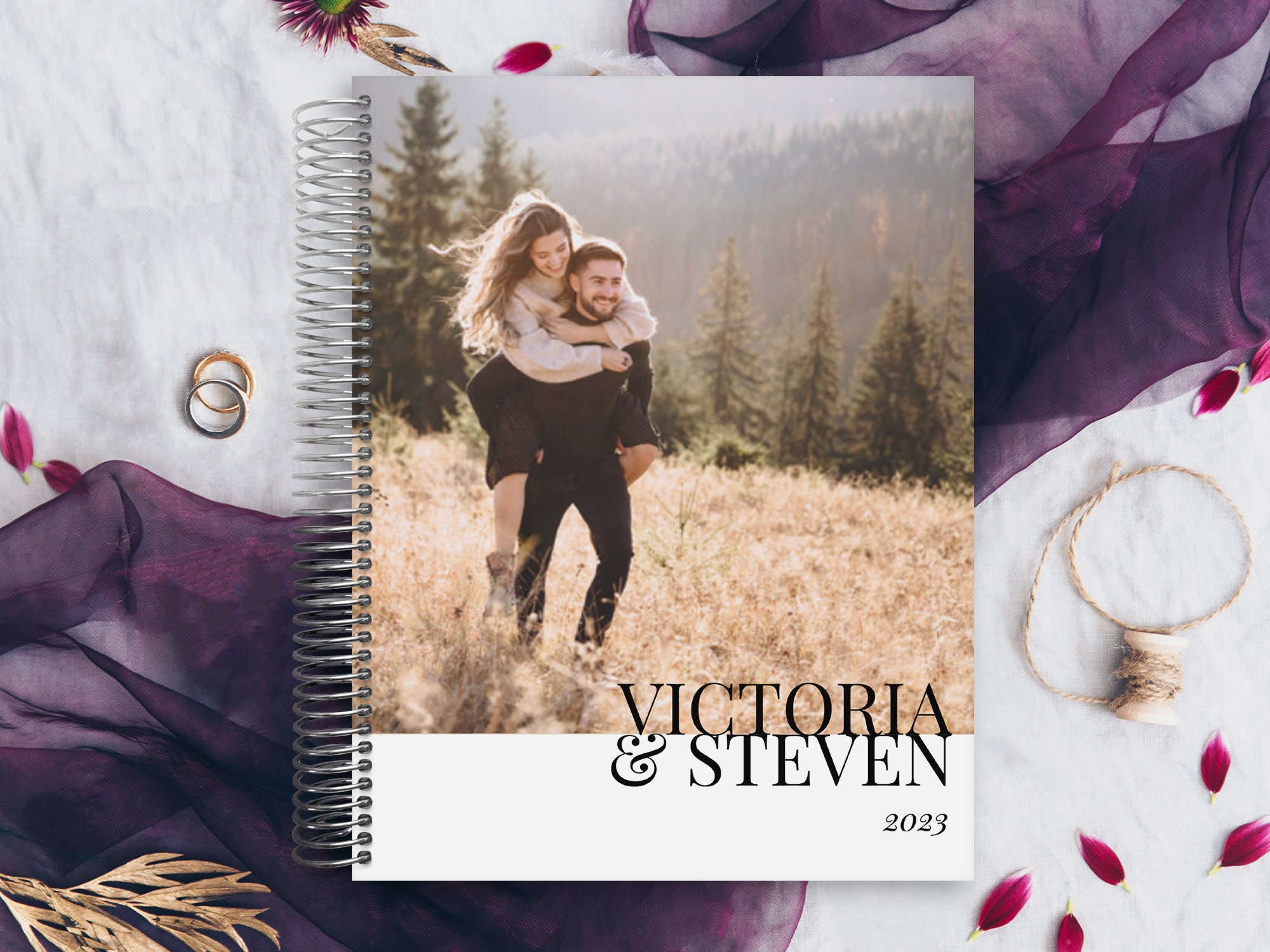 Custom Wedding Planner | Engagement Gift Bridal Organizer Personalized Planning Guide Modern Type