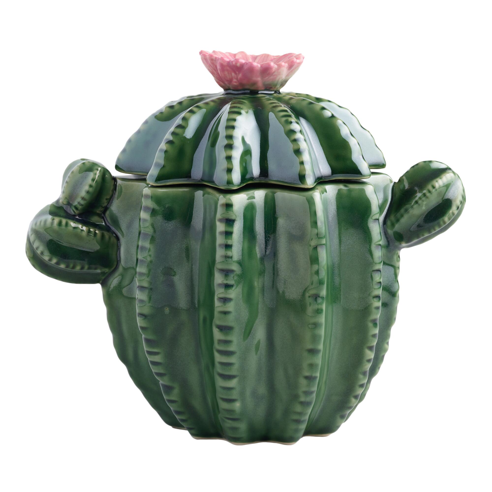 Green Reactive Glaze Ceramic Cactus Cookie Jar by World Market