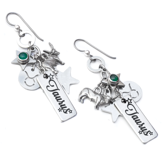 Taurus Earrings, Horoscope Star Sign Jewelry, Authentic Moonstone Or Emerald Gemstones Birthstones