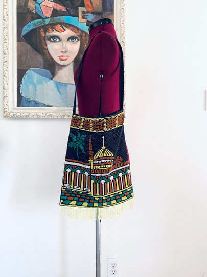 60S Beaded Shoulder Bag Handbag Fringed Taj Mahal