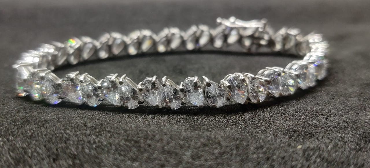 Pear Shape Diamond Tennis Bracelet With 14Kt White Gold Plating Over Silver, Bracelet, Bracelets