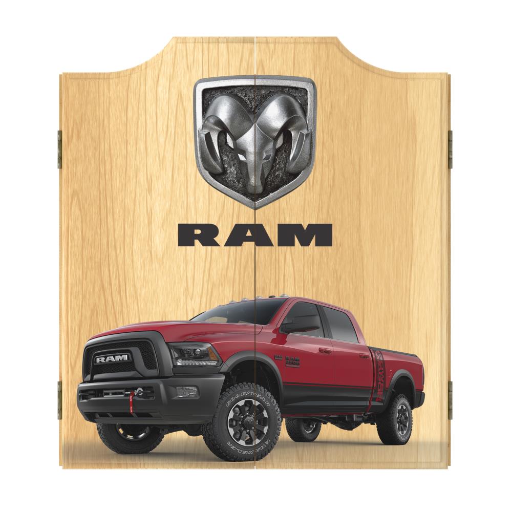 Trademark Gameroom Dart Board Cabinet Set- RAM Red Dartboard Game Includes 6 Steel Tip Darts, Scoreboard and Hanging Wood Cupboard | RAM7010-TRK-RED