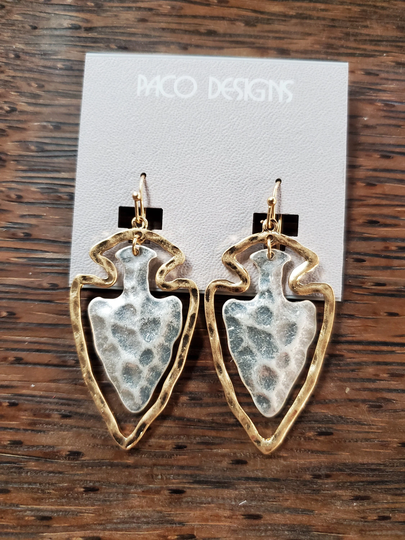 Hammered Two Tone Silver Center Arrowhead Earrings. Go Kc Chiefs