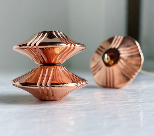 Vintage Copper Lucite Spacer Carved Ornate Rondelle Beads 22mm | 10