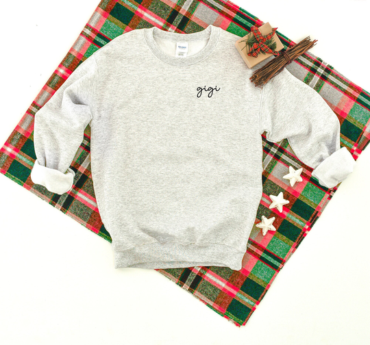 Gigi Script Left Chest Heavy Blend Unisex Crewneck Sweatshirt, Shirt, Gift For Gigi, Gift, Grandma Sweater
