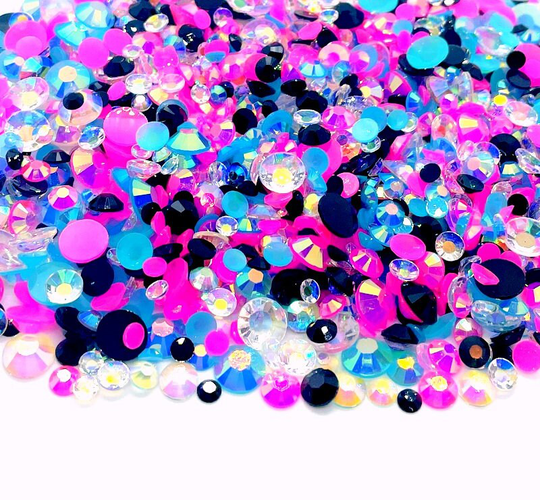 Disco Blend Rhinestone Mix 3/4/5/6mm Flatback Jelly Resin Rhinestones Mixed Sizes, | Pink Blue Black Clear