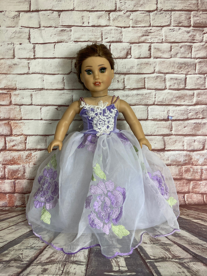 18 Inch Doll Purple Rose Quinceanera Gown