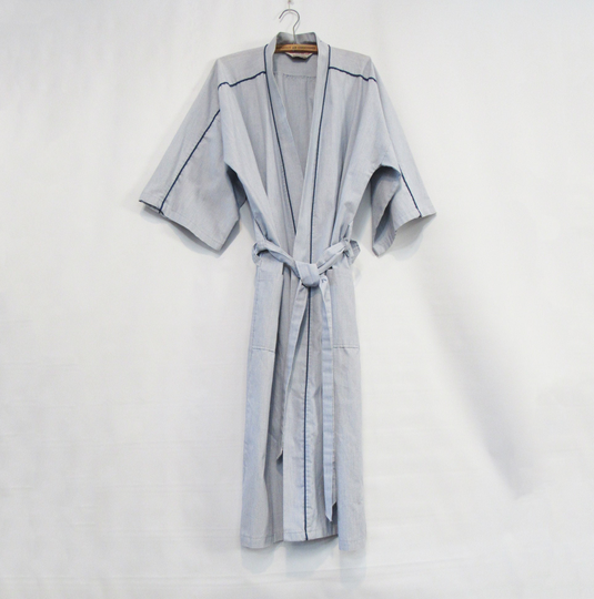 Mid Century Blue Pinstripe Cotton Blend Robe - Men One Size Caval Cord By Hampton Robes Handsome with Great Structure