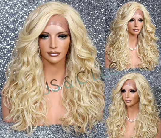 Human Hair Blend Full Lace Front Wig Luscious & Naturel Hand Tied Heat Safe Bleach Blonde Strawberry Blonde Mix Cancer/Alopecia Cosplay