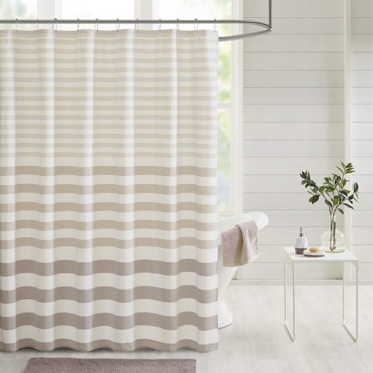 Gracie MIlls Aviana Stripe Blended Yarn Dyed Woven Shower Curtain Taupe 72x72 -MP70-6144