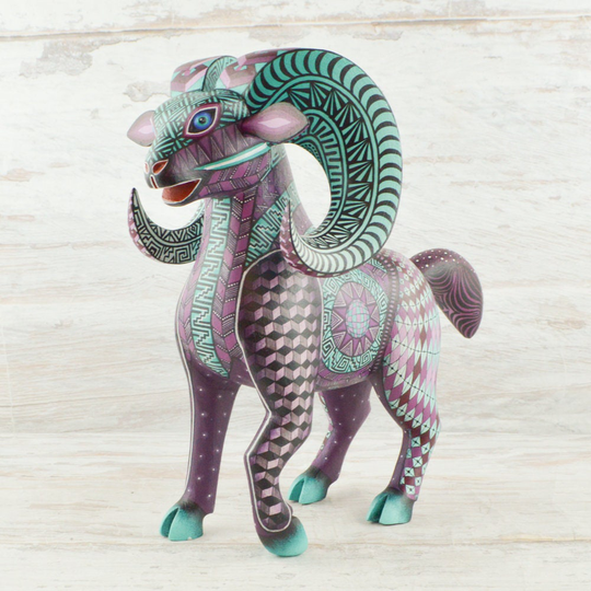 Magia Mexica A2313 Ram Alebrije Oaxacan Wood Carving Painting Handcrafted Folk Art Mexican Craft