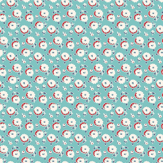 Lori Holt Cook Book Fabric By Riley Blake - Aqua Blue Mums Floral The 1/2 Yard Or Fat Quarter
