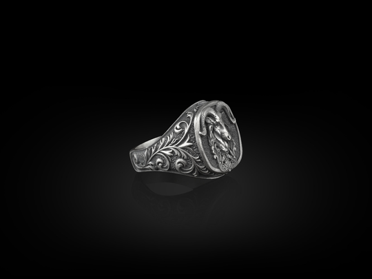 Zodiac Aries, Silver Square Signet Ring, Animal Lover Gift, Ram Head Astrology Gifts, Aries Women Gift For Men