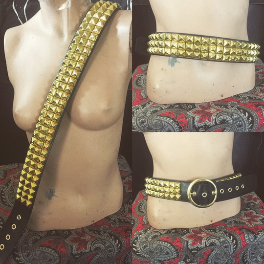 Three Row Gold Pyramid Studded Belt