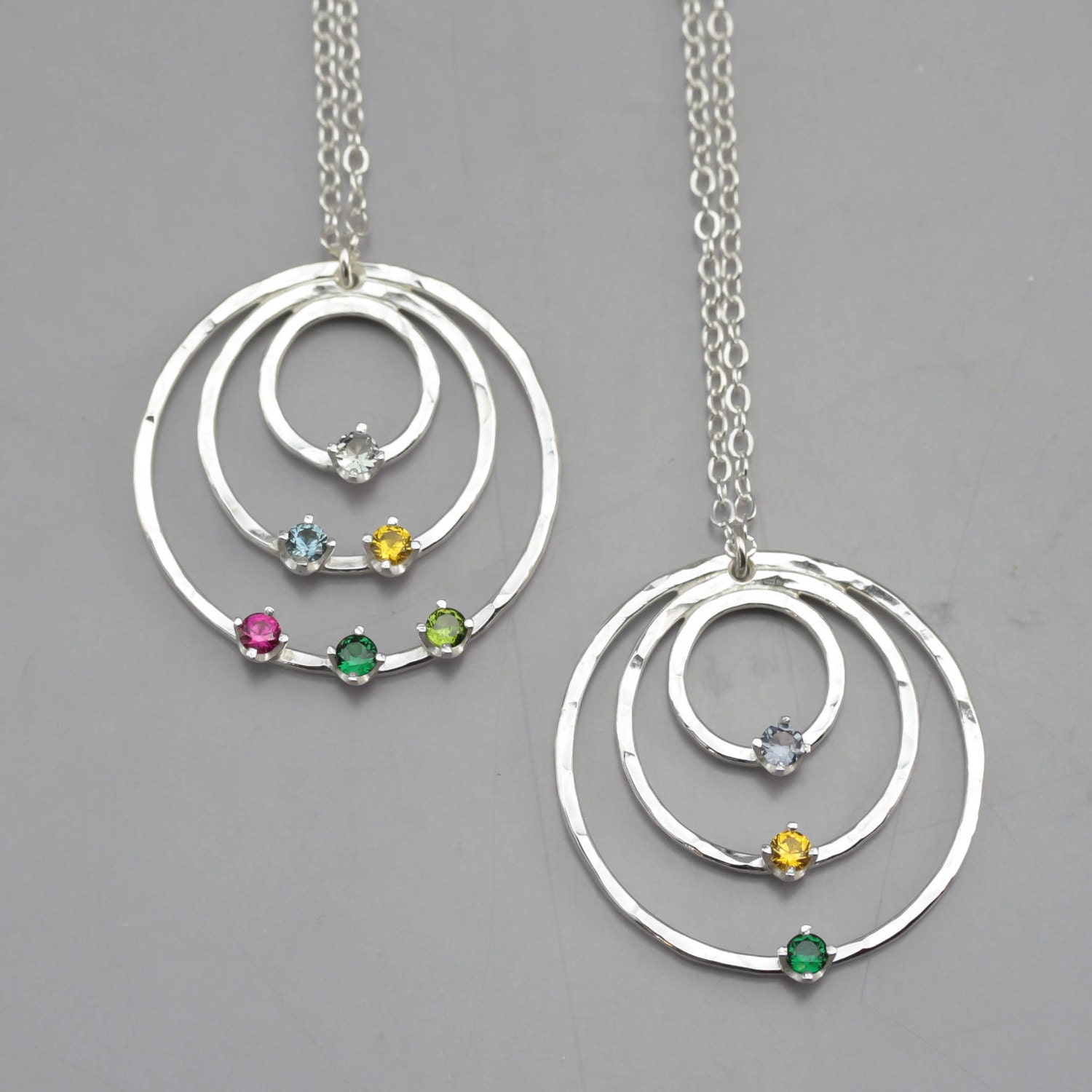 Grandmother's Birthstone Necklace - Custom Made Three Circle Pendant Jewelry Mother's
