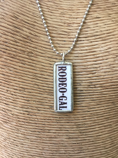 Rodeo-Gal Word Pendant Reversible Image Necklace Double Sided Western Rodeo Cowgirl Horse Lovers Gift Barrelracing
