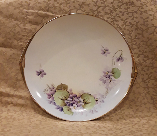 Antique Cake Plate Hand Painted Porcelain Victorian Violets Shabby Cottage