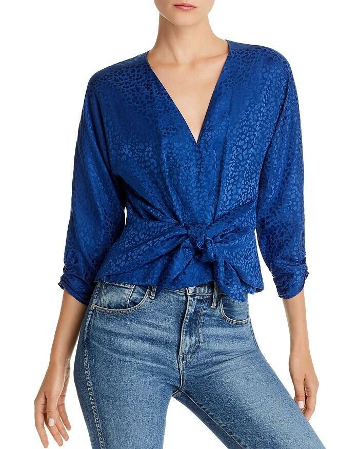 Parker ULTRAMARINE Tasmin Silk Blend Tie Front Crop Top, US X-Small