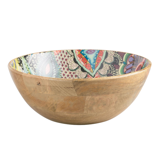 Large Multicolor Enamel Wood Janice Bowl by World Market