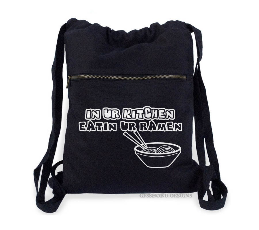 Ramen Quote Backpack - Funny Meme Parody Bag in Ur Kitchen Eatin Japanese Noodles Canvas