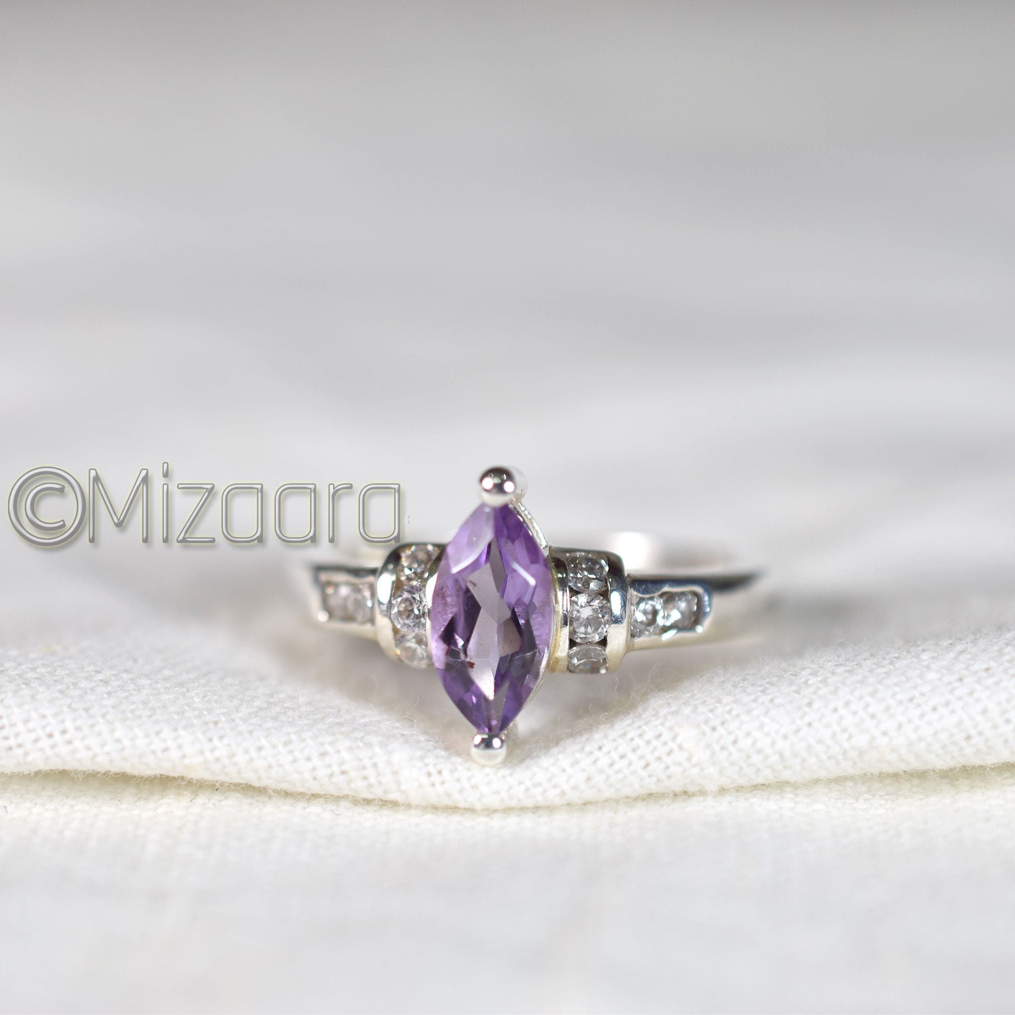 925 Sterling Silver Ring Marquise Faceted Cut Natural Amethyst Gemstone Women's Jewelry February Birthstone Handmade Gift Day