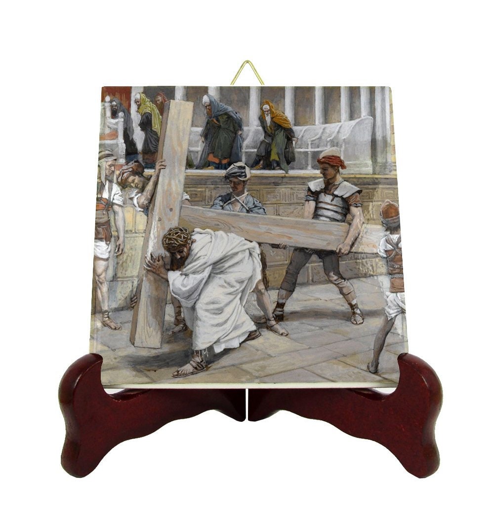 Jesus Bearing The Cross - Religious Icon On Ceramic Tile James Tissot Catholic Gifts Passion Of Christ Easter Gift