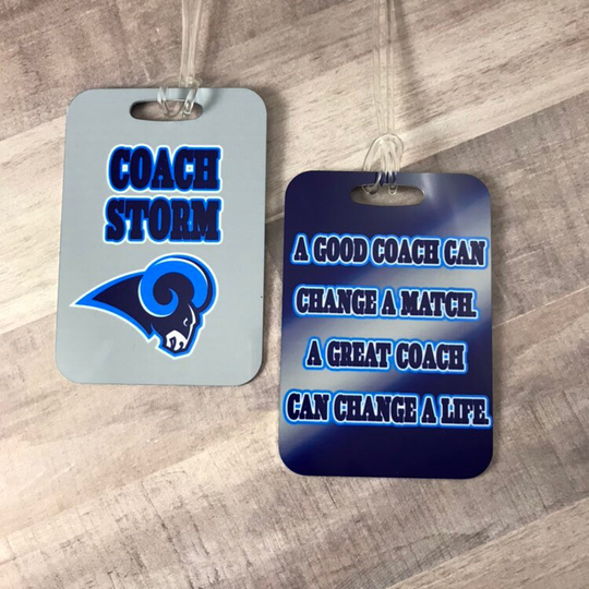 Custom Luggage Tag For Wrestling Coach Using Their Logo "Rogers Rams" Can Be Made Any Approved