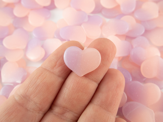10 Pink & Purple Heart Cabochons, 19mm Resin Heart, Shaker Mold Embellishment Bits, Nail Decoration, Slime, Dollhouse Valentines