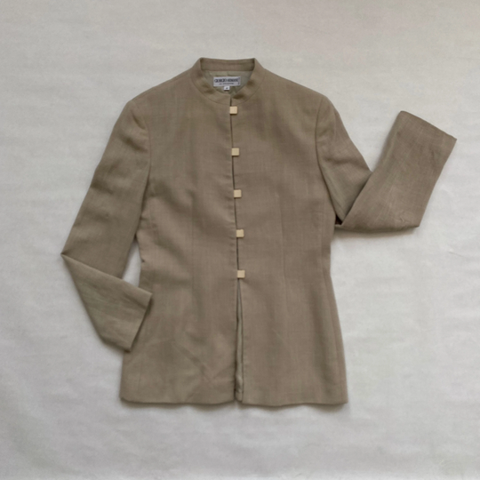 Vintage 90S Giorgio Armani Beige Linen Wool Blend Mandarin Style Jacket/Women's Size 4 Small S Free Us Shipping