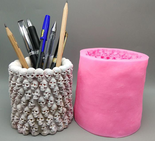 3D Skull Silicone Mold, Pen Holder Candle Plaster Cake Chocolate Decoration Tools