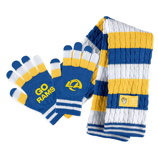 Women's WEAR by Erin Andrews Los Angeles Rams Striped Scarf & Gloves Set, Multicolor