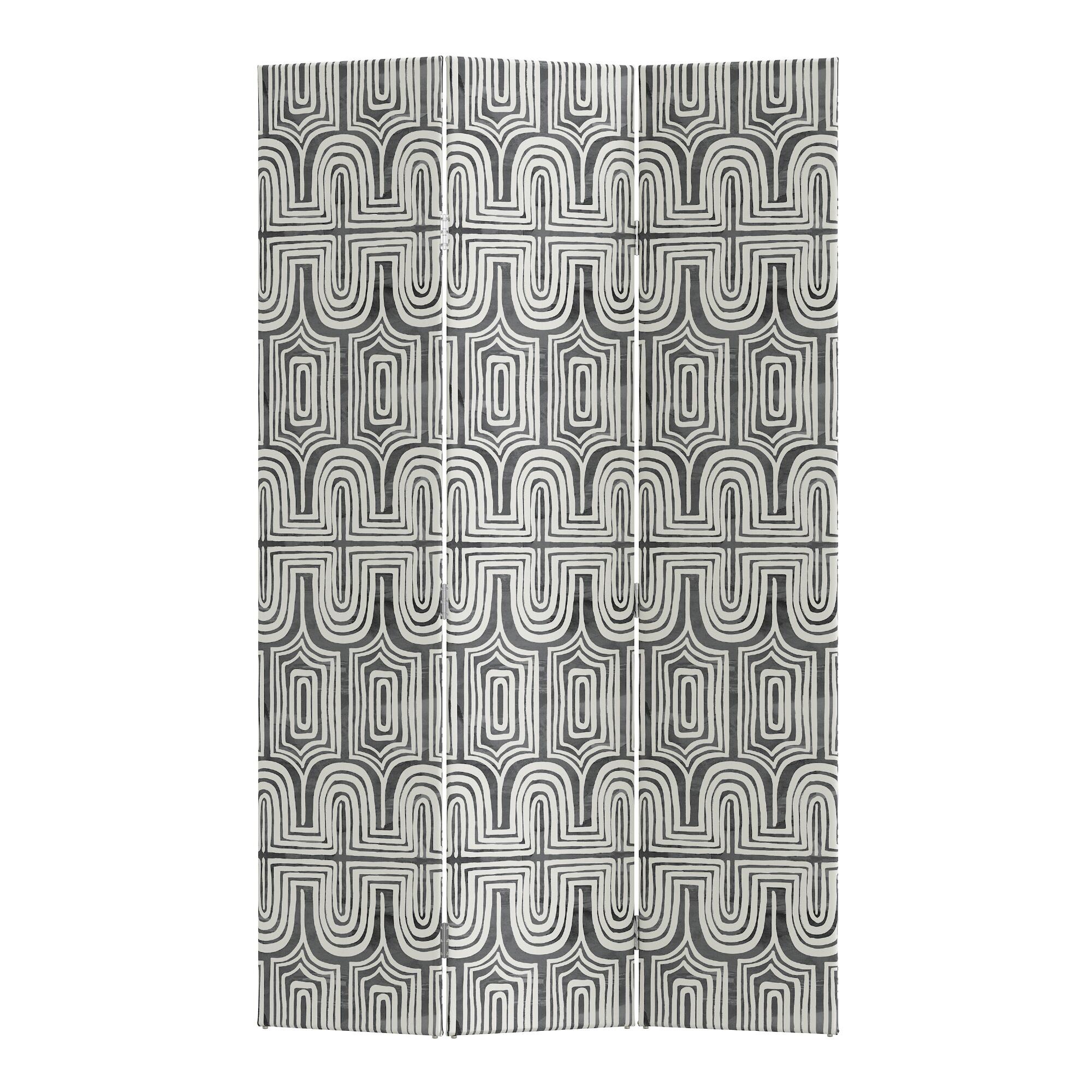 Ingrid Charcoal 3 Panel Laurel Upholstered Folding Screen: Gray/Natural by World Market