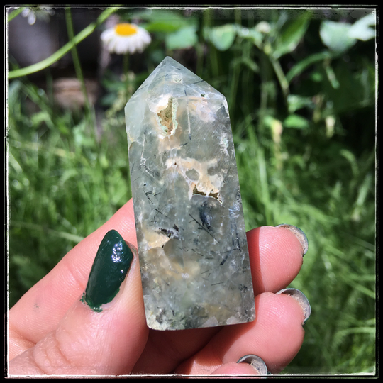 Prehnite Tower, Green Stone Point, Six Sided Crystal, Sallysgemtreasures