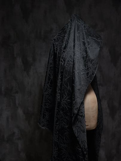 Jacquard Fabric - Polyester Blended Black Bamboo Leaf Pattern Fabric - Prom Dress - Lady By The Meter - D56-2