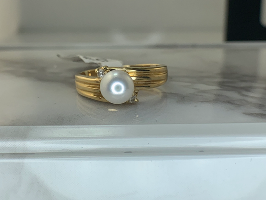 Estate 14Kt Cultured Pearl & Diamond Ring
