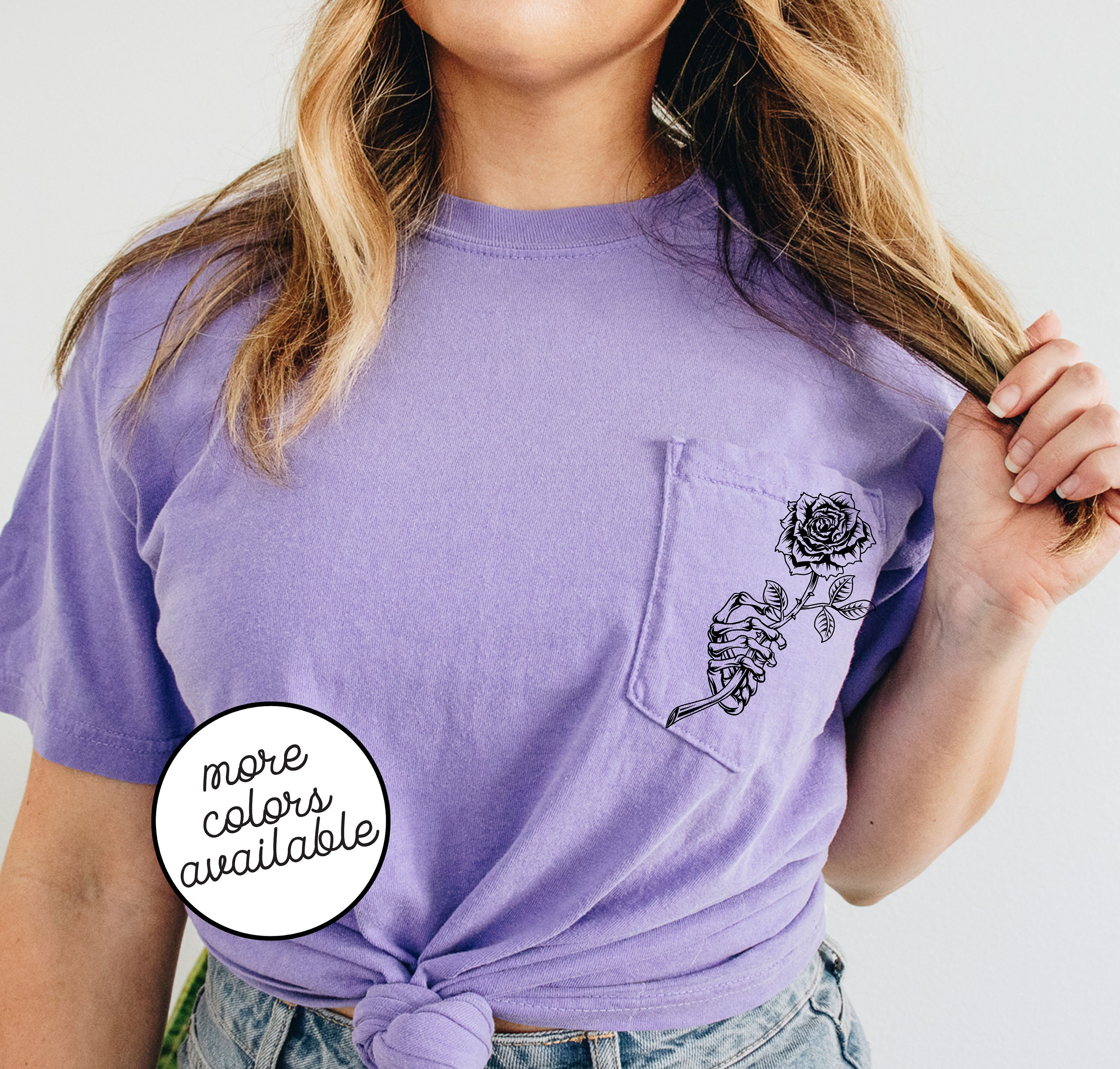 Skeleton Holding Rose Comfort Colors Pocket Tee Cute Trending Halloween Shirts
