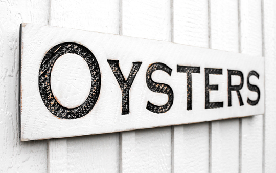 Oysters Sign - Carved in A Solid Wood Board Rustic Distressed Shop Advertisement Beach House Restaurant Fishmonger Coastal Living