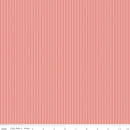 Coral Stripe Fabric, Riley Blake Primrose Hill C11066 Coral, Melanie Collette, Quilt Fabric By The Yard, 100% Cotton Blender