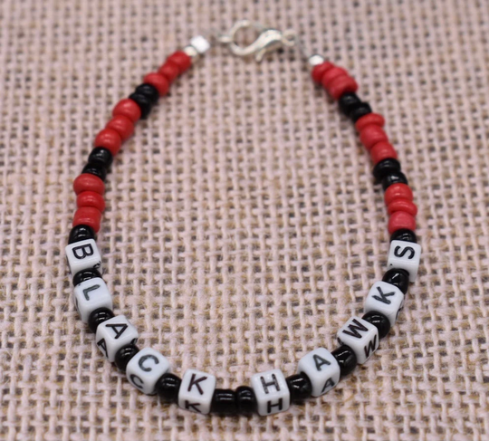 Chicago Blackhawks Hockey Bracelet, Sports Bead Team Beaded Bracelet