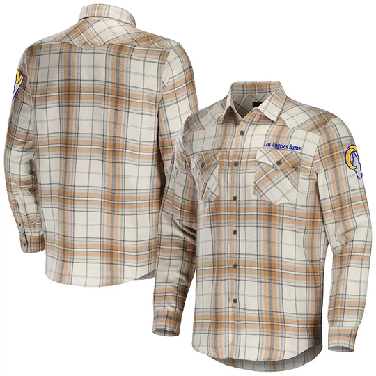 Men's NFL x Darius Rucker Collection by Fanatics Tan Los Angeles Rams Flannel Long Sleeve Button-Up Shirt, Size: 3XL, LAR Team
