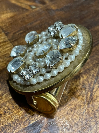 Vintage Rhinestone Mirror & Lipstick Holder