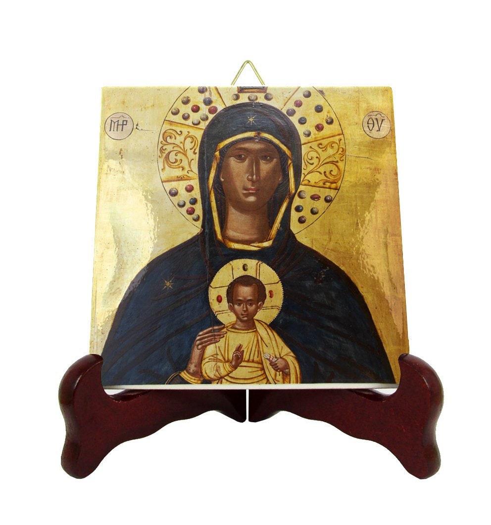Religious Icon On Tile - Virgin Mary Nicopeia Mother Icon Religious Gift Orthodox Icons Art Devotional Ave Maria